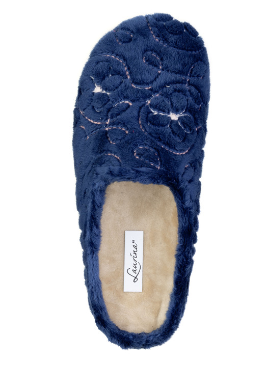 Hausschuhe - Laurina, gefütterte Damen-Hausschuhe, mit anatomisch geformtem Fußbett, in Größe 036 bis 042, in Farbe MARINE Ansicht 2