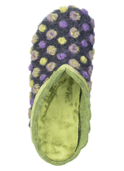 Hausschuhe - Laurina, klassische Damen-Hausschuhe, mit herausnehmbarem Fußbett, in Größe 036 bis 042, in Farbe GRÜN-BUNT Ansicht 2