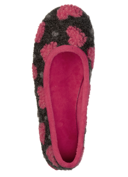 Hausschuhe - Laurina, stylische Damen-Ballerinas, mit Herzchen-Dessin, in Größe 036 bis 042, in Farbe ANTHRAZIT-ROT Ansicht 2