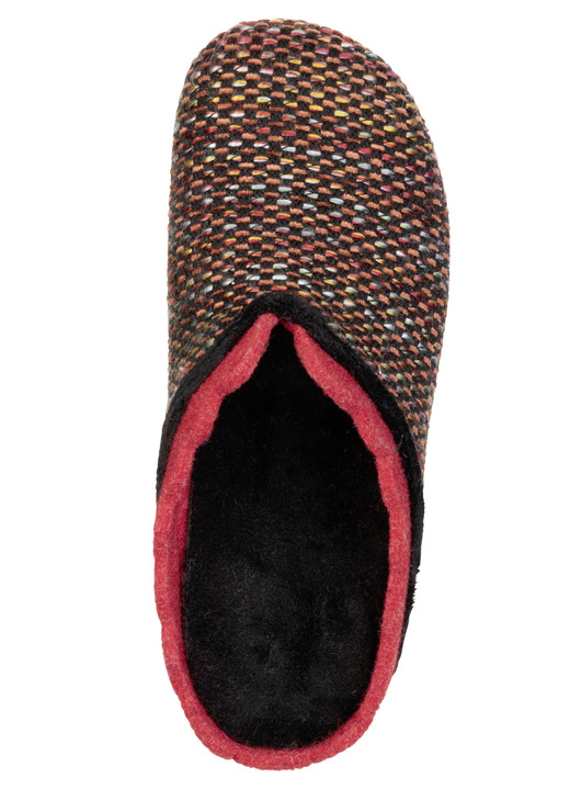 Hausschuhe - Laurina, klassische Damen-Hausschuhe, mit herausnehmbarem Fußbett, in Größe 036 bis 042, in Farbe SCHWARZ-ROT-BUNT Ansicht 2