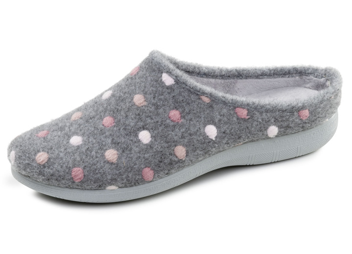 Hausschuhe - Laurina, klassische Damen-Hausschuhe, mit Pünktchen-Stickerei, in Größe 036 bis 042, in Farbe GRAU Ansicht 1