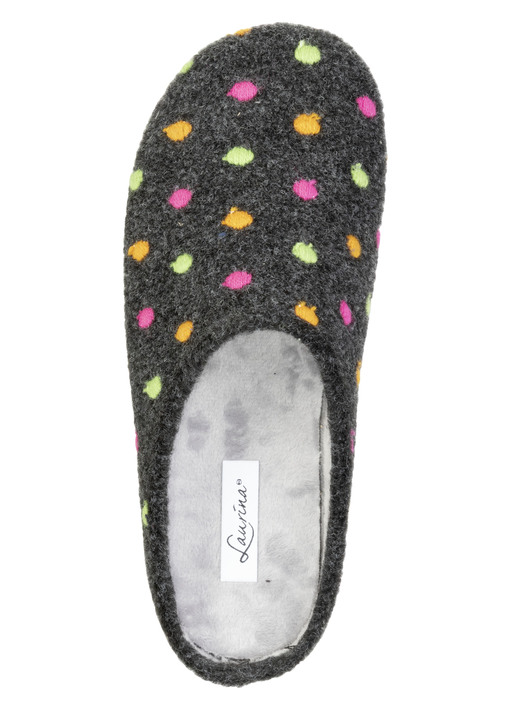 Hausschuhe - Laurina, klassische Damen-Hausschuhe, mit Pünktchen-Stickerei, in Größe 036 bis 042, in Farbe GRAU Ansicht 5