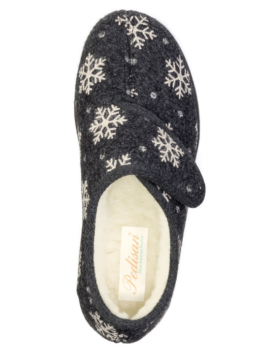 Hausschuhe - Warme Damen-Hausschuhe, Weite H, mit Klettverschluss, in Größe 036 bis 042, in Farbe SCHWARZ Ansicht 2