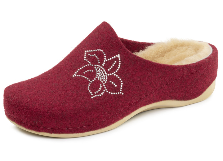 Hausschuhe - Mubb, gefütterte Damen-Hausschuhe, Weite H, mit Lammfell, in Größe 036 bis 042, in Farbe DUNKELROT Ansicht 1