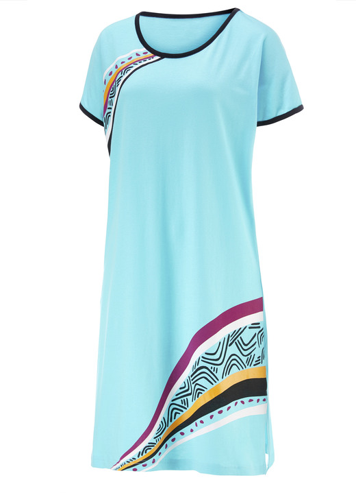 Kurzarm - Zweierpack Nachthemden, kürzer geschnitten aus Baumwolle, in Größe 036 bis 052, in Farbe 1X TÜRKIS, 1X KORALLE Ansicht 2