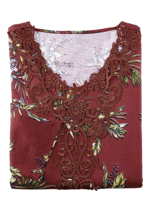 Langarm - Laurina Nachthemd, knöchellang mit großzügiger Motivspitze , in Größe 036 bis 056, in Farbe GRÜN-BUNT Ansicht 4