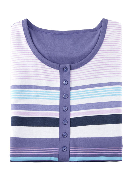 Kurzarm - Zweierpack Nachthemden, kürzer geschnitten sowie seitlicher Schlitz am Saum, in Größe 036 bis 052, in Farbe 1X KORALLE-BUNT, 1X LAVENDEL-BUNT Ansicht 3