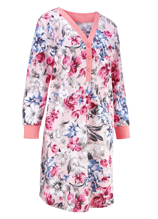 Nachthemden Langarm - Zweierpack Nachthemden, kürzer geschnitten mit Knopfleiste , in Größe 036 bis 054, in Farbe 1X KORALLE, 1X KORALLE-BUNT Ansicht 5