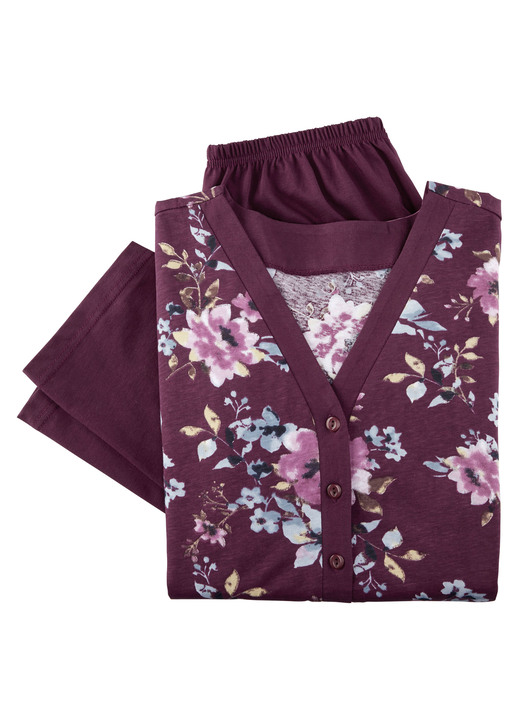 Schlafanzüge & Shortys - Schlafanzug mit Blende und Knopfleiste sowie langen Ärmeln Ansicht 3 Schlafanzüge & Shortys - Schlafanzug mit Blende und Knopfleiste sowie langen Ärmeln, in Größe 036 bis 054, in Farbe OLIV-BEERE-BUNT Ansicht 3