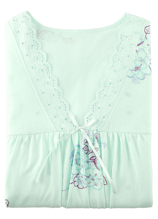 Nachthemden Langarm - Nachthemd, 3/4-lange Ärmel und V-Ausschnitt, in Größe 038 bis 060, in Farbe HELLBLAU-BUNT Ansicht 6