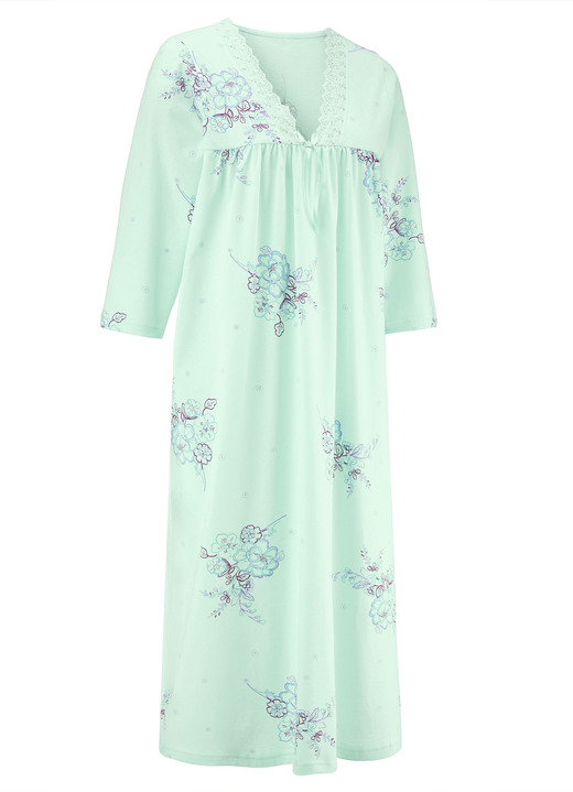 Nachthemden Langarm - Nachthemd, 3/4-lange Ärmel und V-Ausschnitt, in Größe 038 bis 060, in Farbe HELLBLAU-BUNT Ansicht 7