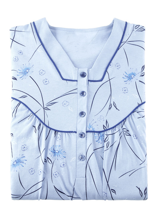 Nachthemden Langarm - Nachthemd, Langarm mit Knopfleiste, in Größe 038 bis 060, in Farbe AZURBLAU-BUNT Ansicht 3