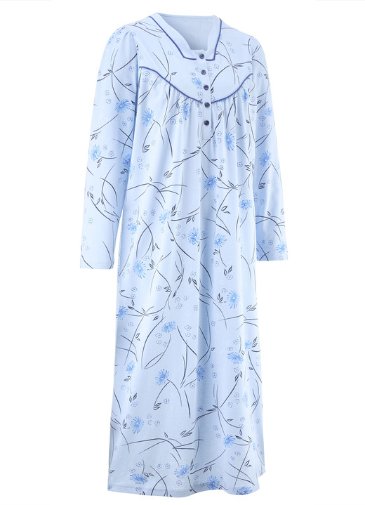 Nachthemden Langarm - Nachthemd, Langarm mit Knopfleiste, in Größe 038 bis 060, in Farbe AZURBLAU-BUNT Ansicht 2