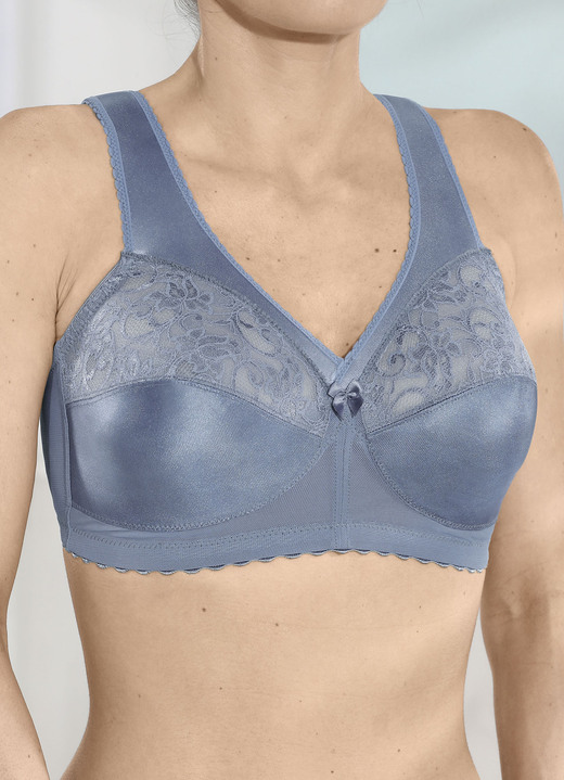 Soft-BH - Glamorise Stütz-BH mit Spitze Ansicht 2 Soft-BH - Glamorise Stütz-BH mit Spitze, in Größe 080 bis 130, in Cup E, in Farbe RAUCHBLAU Ansicht 2