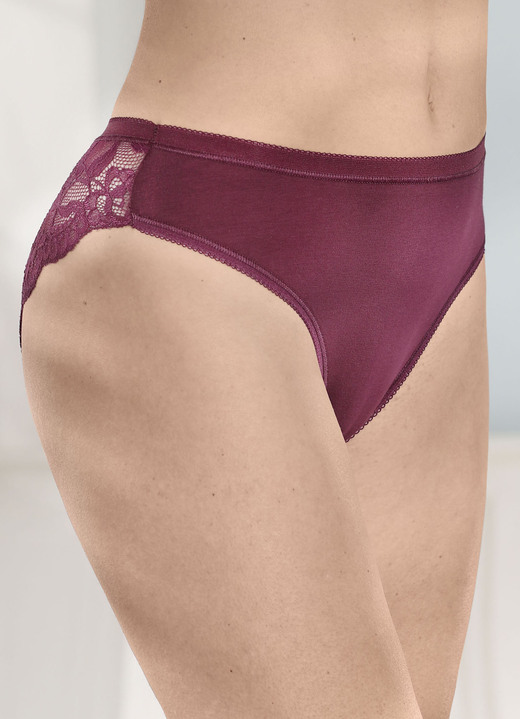 Slips - Laurina Viererpack Slips mit floraler Elastikspitze, in Größe 036 bis 050, in Farbe 2X BURGUND, 2X SCHWARZ Ansicht 2