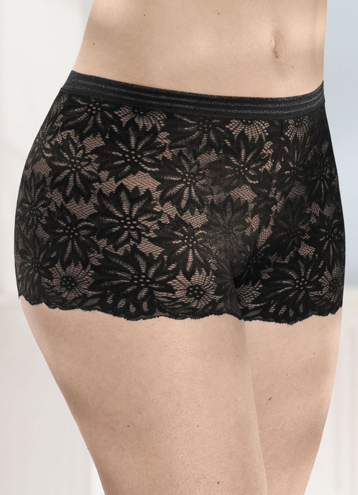 Dessous - Dreierpack Pants aus elastischer Spitze, in Größe 036 bis 050, in Farbe 1X AZURBLAU, 1X WEISS, 1X SCHWARZ Ansicht 6