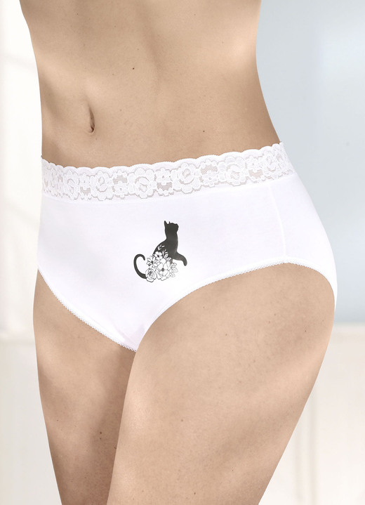 Slips - Viererpack Slips mit Katzenmotiv, in Größe 038 bis 052, in Farbe WEISS Ansicht 1