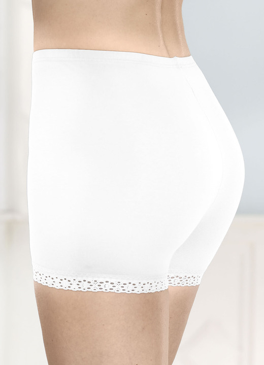 Slips - Dreierpack Pants mit Elastikspitze an den Beinabschlüssen, in Größe 038 bis 052, in Farbe 2X MARINE, 1X WEISS Ansicht 3