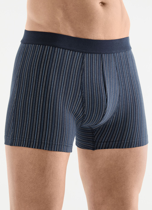 Pants & Boxershorts - Viererpack Pants mit Softbund, in Größe 3XL (9) bis XXL (8), in Farbe 1X MARINE GESTREIFT, 1X UNI MARINE, 1X ANTHRAZIT M Ansicht 1