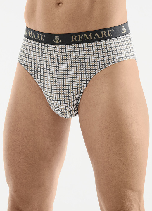 Slips & Unterhosen - Fünferpack Slips mit Karodessin, in Größe 004 bis 010, in Farbe 3X WEISS-SAND-BLAU, 2X WEISS-SAND-SCHWARZ Ansicht 2