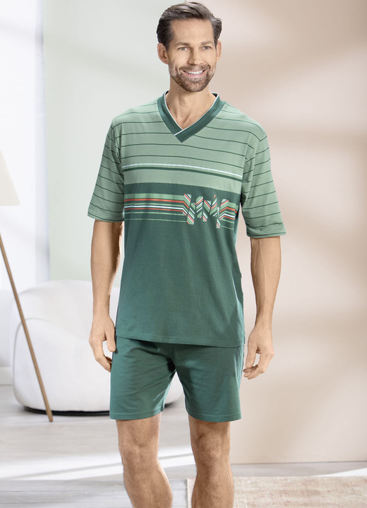 Shortys - Shorty mit V-Ausschnitt, in Größe 046 bis 062, in Farbe HELLGRÜN-TANNENGRÜN-BUNT Ansicht 2