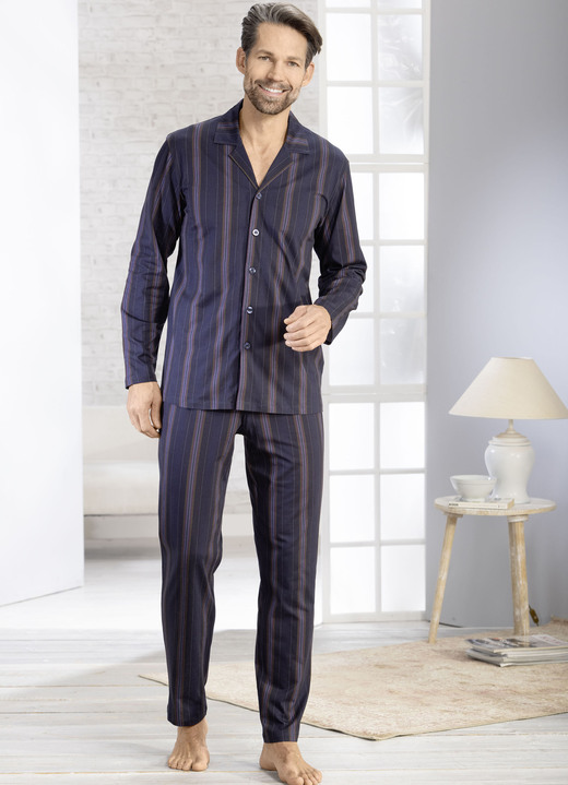 Schlafanzüge - Schlafanzug mit durchgeknöpftem Oberteil, in Größe 046 bis 064, in Farbe AUBERGINE-BUNT Ansicht 2