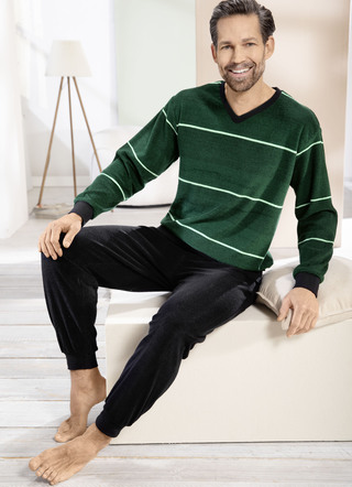 Frottier-Schlafanzug mit V-Ausschnitt und Bündchenabschlüssen