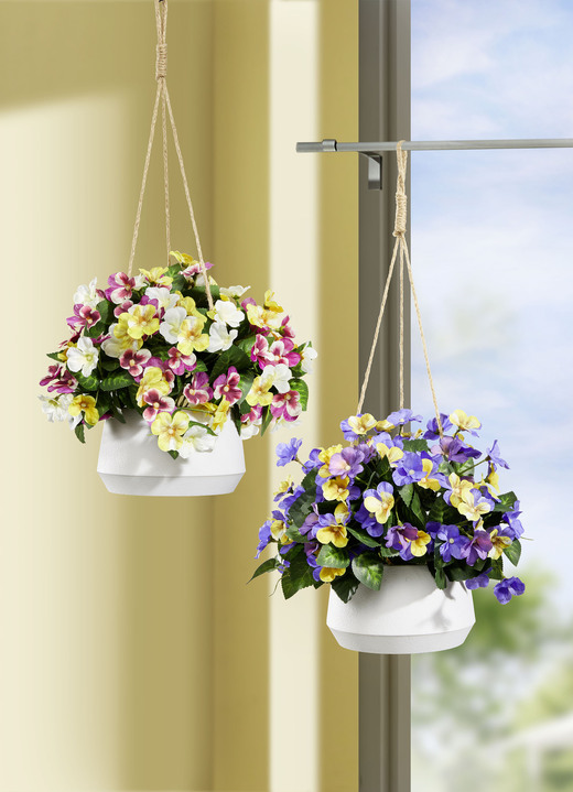 Kunst- & Textilpflanzen - Stiefmütterchen in Hängeampel, in Farbe GELB-VIOLETT Ansicht 2