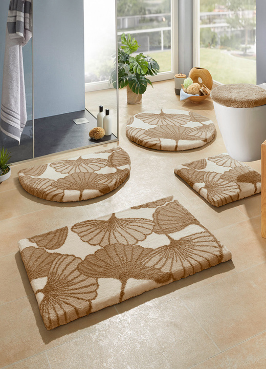 Badgarnituren - Badgarnitur mit Ginkgoblätter-Motiv, in Größe 100 (Vorleger halbrund, 50/ 80 cm) bis 112 (WC-Deckelbezug, 47/ 50 cm), in Farbe BLAU Ansicht 11