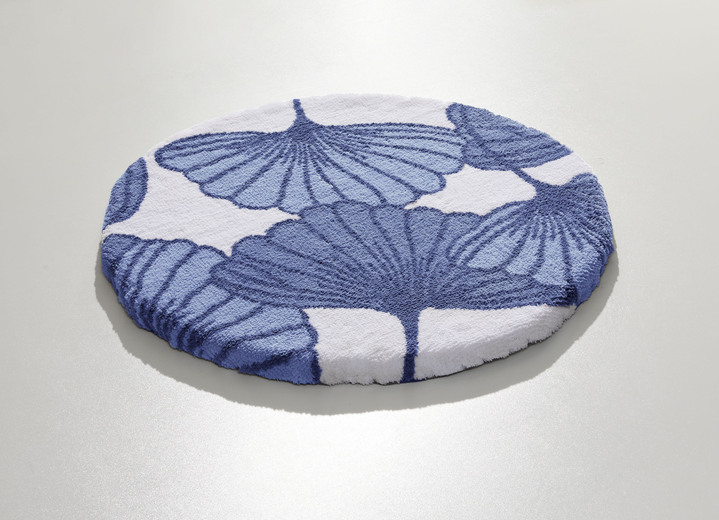 Badgarnituren - Badgarnitur mit Ginkgoblätter-Motiv, in Größe 100 (Vorleger halbrund, 50/ 80 cm) bis 112 (WC-Deckelbezug, 47/ 50 cm), in Farbe BLAU Ansicht 26