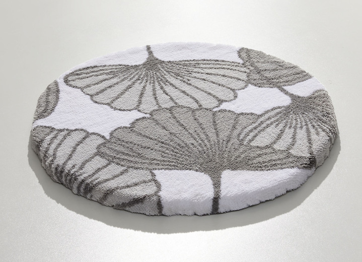 Badgarnituren - Badgarnitur mit Ginkgoblätter-Motiv, in Größe 100 (Vorleger halbrund, 50/ 80 cm) bis 112 (WC-Deckelbezug, 47/ 50 cm), in Farbe BLAU Ansicht 6