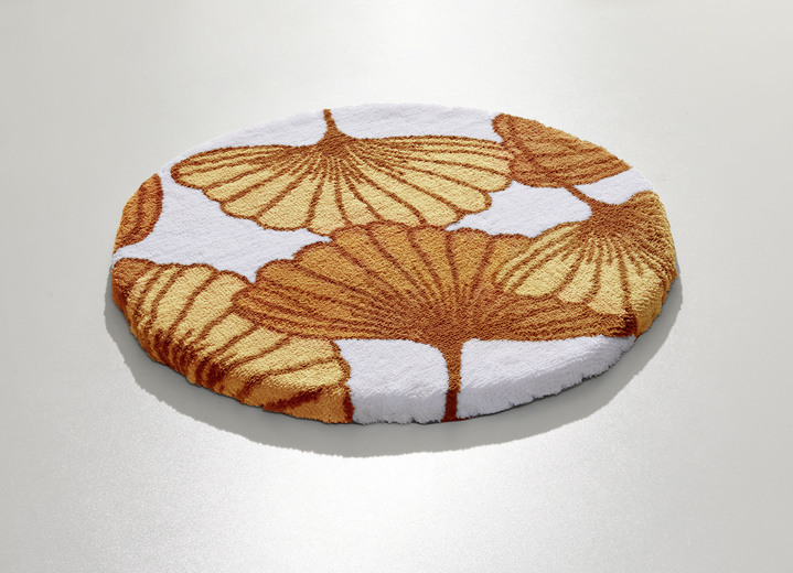 Badgarnituren - Badgarnitur mit Ginkgoblätter-Motiv, in Größe 100 (Vorleger halbrund, 50/ 80 cm) bis 112 (WC-Deckelbezug, 47/ 50 cm), in Farbe BLAU Ansicht 20
