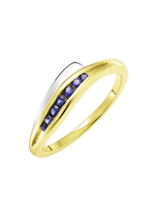 Ringe - Damenring in Bicolor mit synth. Safir Ansicht 2 Ringe - Damenring in Bicolor mit synth. Safir, in Größe 160 bis 220, in Farbe  Ansicht 2
