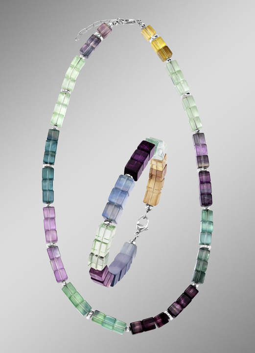 Halsketten - Wunderschöne Garnitur mit Hämatit, beh. und Fluorit in Multicolor Ansicht 2 Halsketten - Wunderschöne Garnitur mit Hämatit, beh. und Fluorit in Multicolor, in Farbe , in Ausführung Armband, 19,5 cm lang Ansicht 2