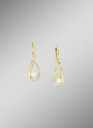 Ohrringe mit Süßwasser-Zuchtperlen und synth. Zirkonia