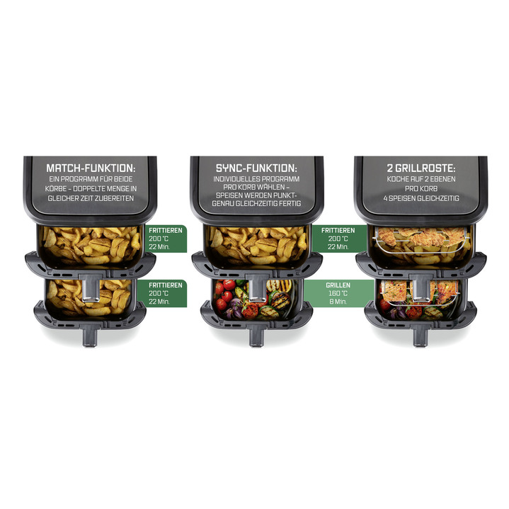 Heißluftfritteusen - Digitale Doppelkammer-Heißluftfritteuse „FryUP“, in Farbe WEISS Ansicht 3