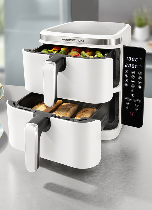Heißluftfritteusen - Digitale Doppelkammer-Heißluftfritteuse „FryUP“, in Farbe WEISS Ansicht 1