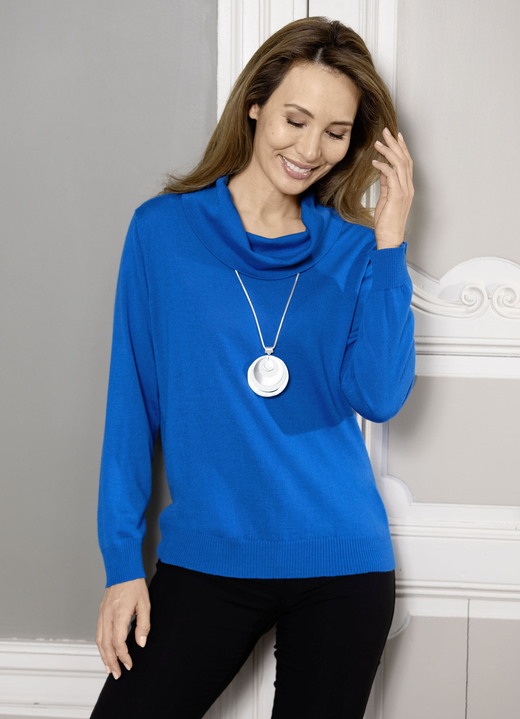 Langarm - Pullover in Feinstrick mit Schurwolle, in Größe 036 bis 050, in Farbe ROYALBLAU Ansicht 1
