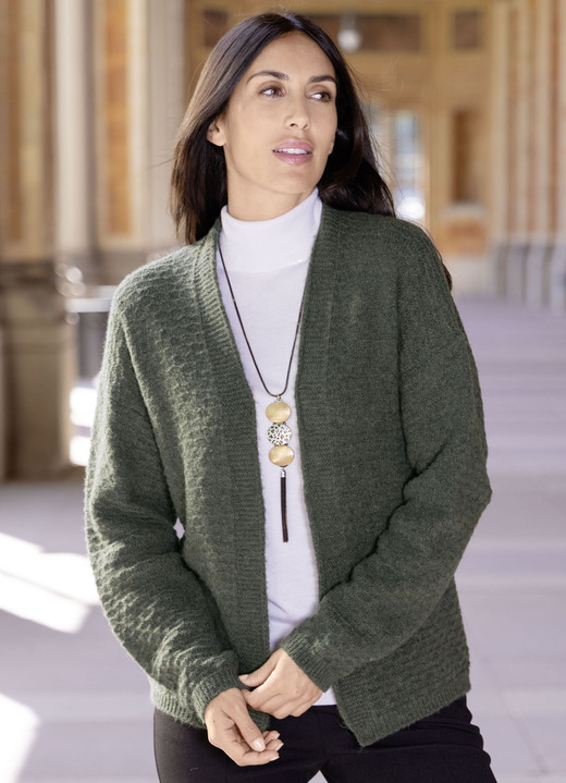 Strickjacken - Strickjacke mit Alloverstruktur, in Größe 036 bis 050, in Farbe KHAKI MELIERT Ansicht 1