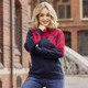 Pullover - Pullover mit floralen Jacquardakzenten – Farbe MARINE-ROT – Ansicht 1 Pullover - Pullover mit floralen Jacquardakzenten, in Größe 038 bis 054, in Farbe MARINE-ROT – Farbe MARINE-ROT – Ansicht 1