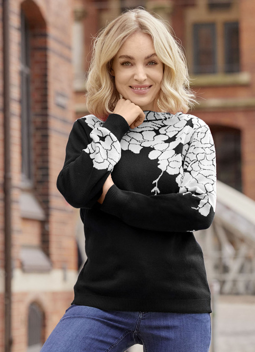 Pullover - Pullover mit floralen Jacquardakzenten, in Größe 038 bis 054, in Farbe MARINE-ROT Ansicht 4