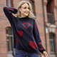 Langarm - Pullover mit Jacquard-Herzen   – Farbe MARINE-BORDEAUX MELIERT – Ansicht 2 Langarm - Pullover mit Jacquard-Herzen  , in Größe 036 bis 052, in Farbe MARINE-BORDEAUX MELIERT – Farbe MARINE-BORDEAUX MELIERT – Ansicht 2