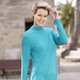 Langarm - Shirt mit modischem Halsausschnitt in 2 Farben, in Größe 036 bis 052, in Farbe TÜRKIS