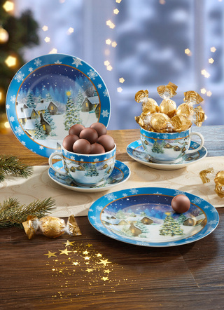 Festliches Weihnachtsgedeck-Set aus Porzellan