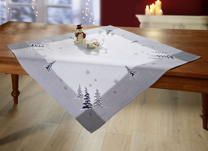 Weihnachtliche Dekorationen - Tisch- und Raumdekoration in Leinenoptik, in Größe 101 (Deckchen, 35x 50 cm) bis 404 (Kissenbezug, 40x 40 cm), in Farbe WEISS-GRAU Ansicht 4
