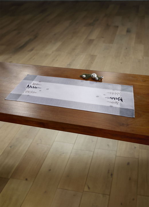Weihnachtliche Dekorationen - Tisch- und Raumdekoration in Leinenoptik, in Größe 101 (Deckchen, 35x 50 cm) bis 404 (Kissenbezug, 40x 40 cm), in Farbe WEISS-GRAU Ansicht 3