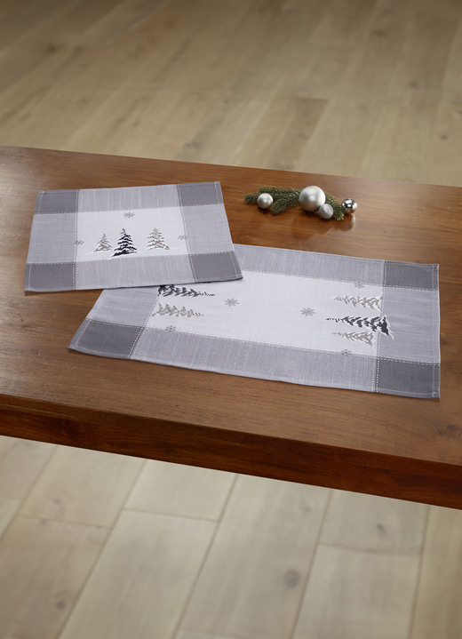 Weihnachtliche Dekorationen - Tisch- und Raumdekoration in Leinenoptik, in Größe 101 (Deckchen, 35x 50 cm) bis 404 (Kissenbezug, 40x 40 cm), in Farbe WEISS-GRAU Ansicht 1