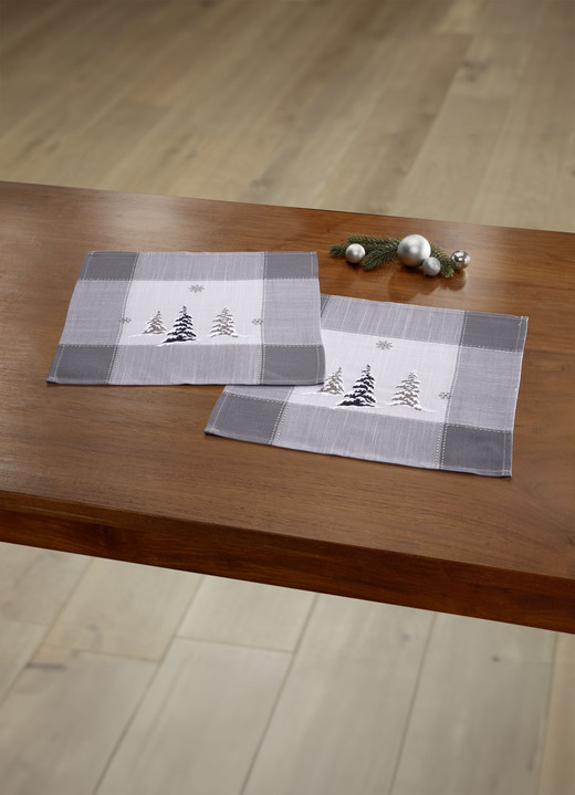 Weihnachtliche Dekorationen - Tisch- und Raumdekoration in Leinenoptik, in Größe 101 (Deckchen, 35x 50 cm) bis 404 (Kissenbezug, 40x 40 cm), in Farbe WEISS-GRAU Ansicht 2