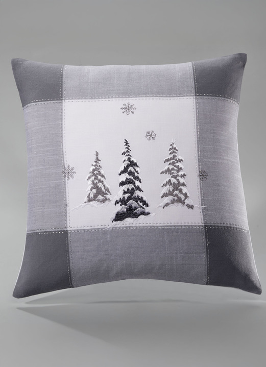 Weihnachtliche Dekorationen - Tisch- und Raumdekoration in Leinenoptik, in Größe 101 (Deckchen, 35x 50 cm) bis 404 (Kissenbezug, 40x 40 cm), in Farbe WEISS-GRAU Ansicht 5