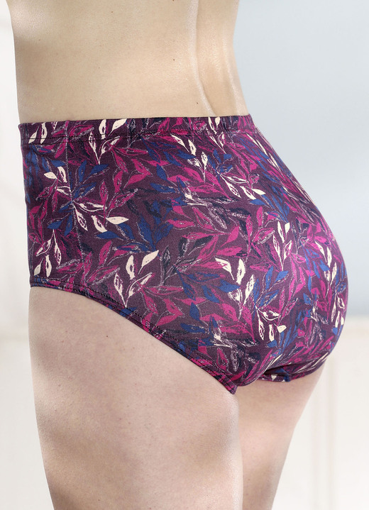 Slips - Viererpack Slipsmit Gummizug im Bund Slips - Viererpack Slipsmit Gummizug im Bund, in Größe 038 bis 056, in Farbe BURGUND-JEANSBLAU-AZALEE-BUNT